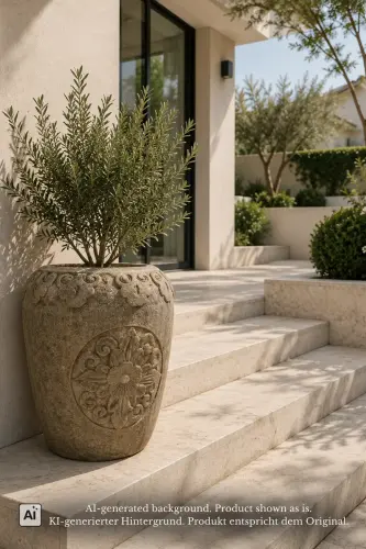 Product image of the product “Pot with Floral Panel Ornaments, 60 cm Height, 50 cm Dia, Natural Stone ”